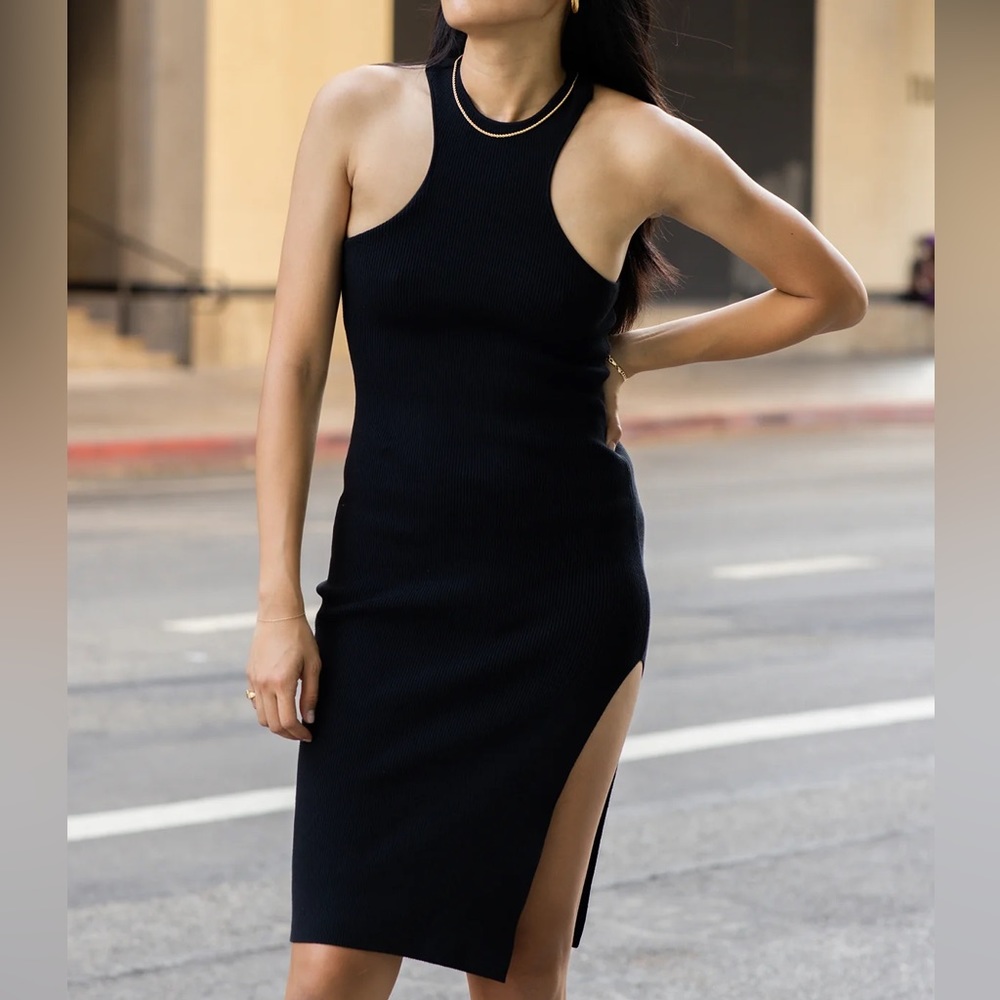 DSTLD Twist Midi Dress in Black